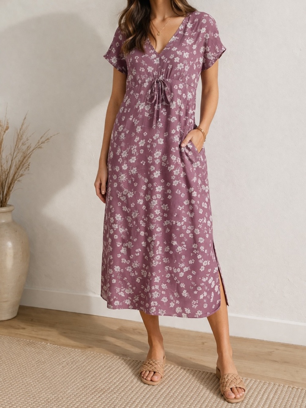 Reistor Bemberg Cupro Floral Prairie Maxi Dress Tie Waist Lined Large